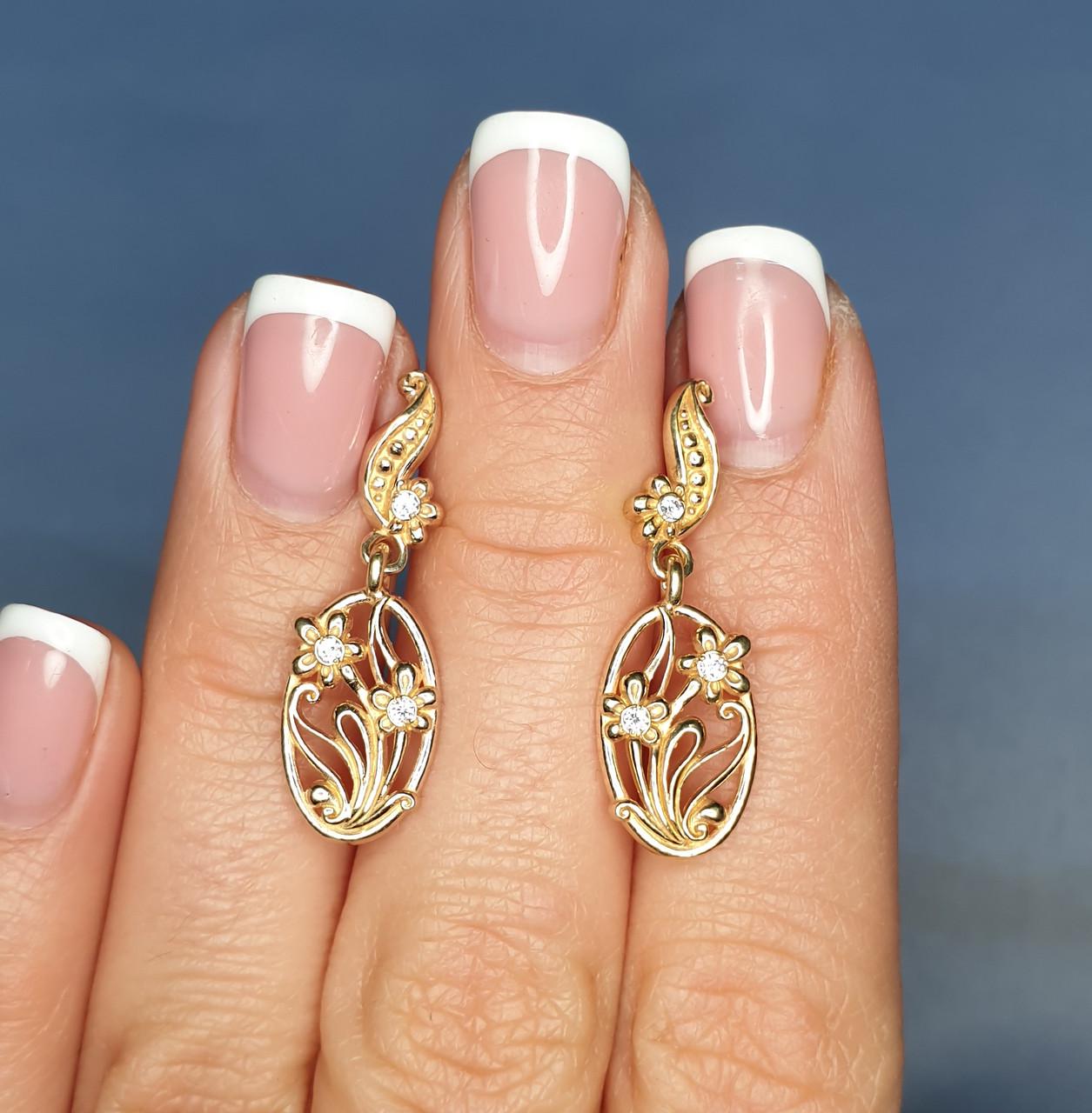 Серьги-пусеты позолоченные с кубическим цирконием 4,14 г (1307803880)