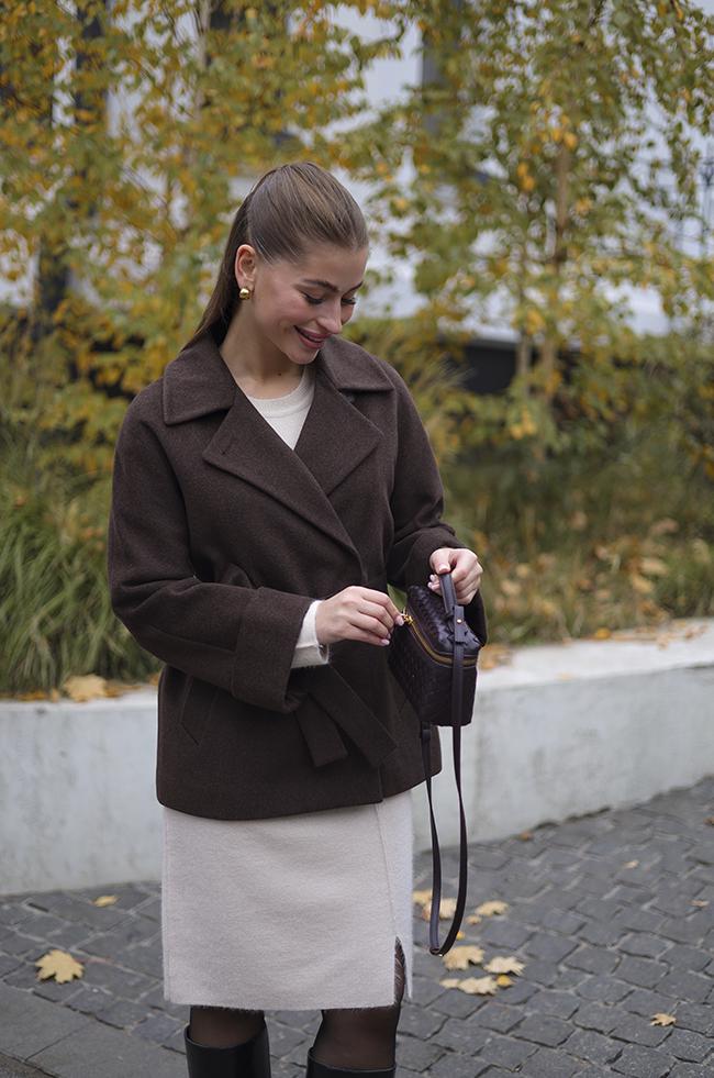 Пальто Lipar прямого кроя шерстяное укороченное р. 54 Шоколадный (6319/4) - фото 2