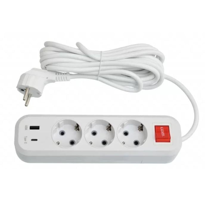 Подовжувач Luxel із заземленням та вимикачем/USB/Type C 3 розетки 3 м (7193) - фото 2 Подовжувач Luxel із заземленням та вимикачем/USB/Type C 3 розетки 3 м (7193) - фото 2