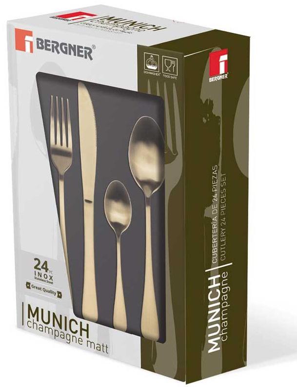 Набор столовых приборов Bergner Munich на 6 персон 24 пр. Золотой матовый (BG-5139-CH) - фото 2 Набор столовых приборов Bergner Munich на 6 персон 24 пр. Золотой матовый (BG-5139-CH) - фото 2