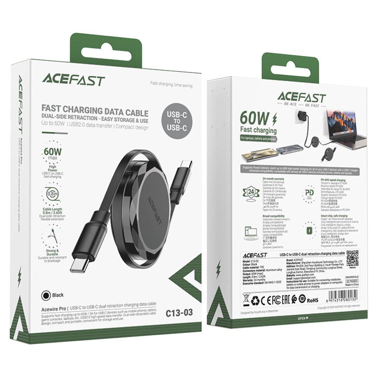 Кабель Acefast C13-03 USB-C для USB-C 60W зарядка та передача даних Чорний (606216) - фото 4 Кабель Acefast C13-03 USB-C для USB-C 60W зарядка та передача даних Чорний (606216) - фото 4