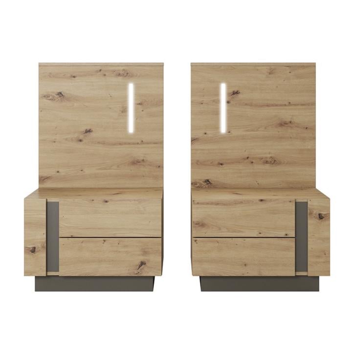 Тумбы прикроватные Perfect Home Arco 2S/60 с LED 2 шт. Графитовый/Дуб артизан (48449)