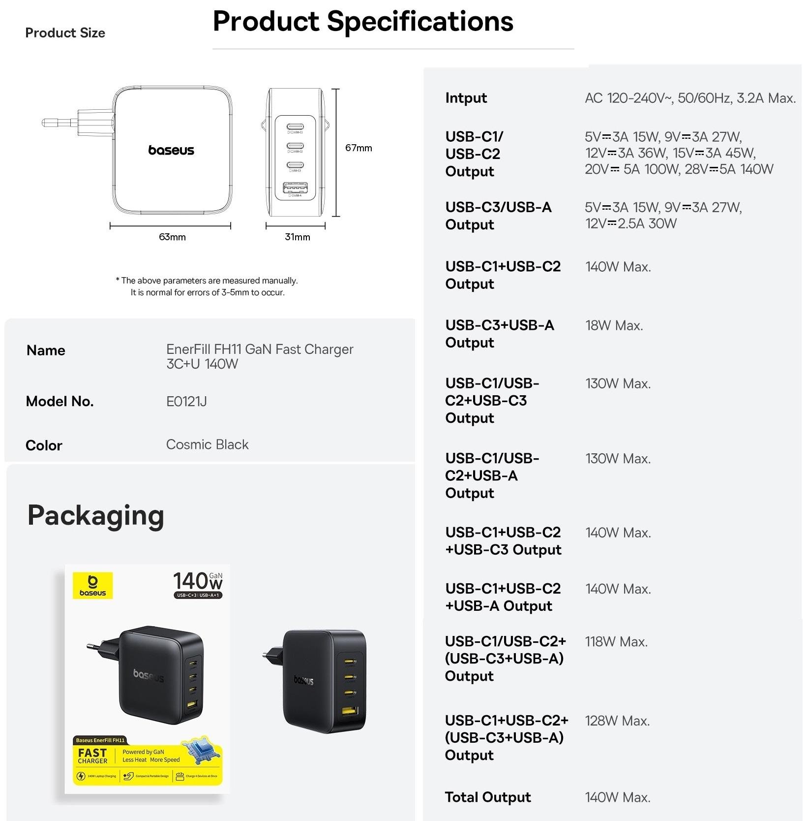 Зарядное устройство BASEUS EnerFill FH11 140w 3 Type-c х 1 USB (30633245) - фото 13 Зарядное устройство BASEUS EnerFill FH11 140w 3 Type-c х 1 USB (30633245) - фото 13