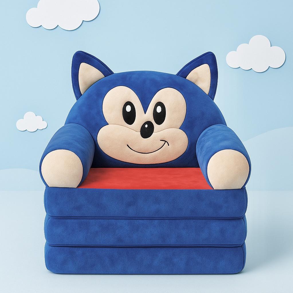 Детское кресло-кровать трансформер мягкое Соник 50 см Синий