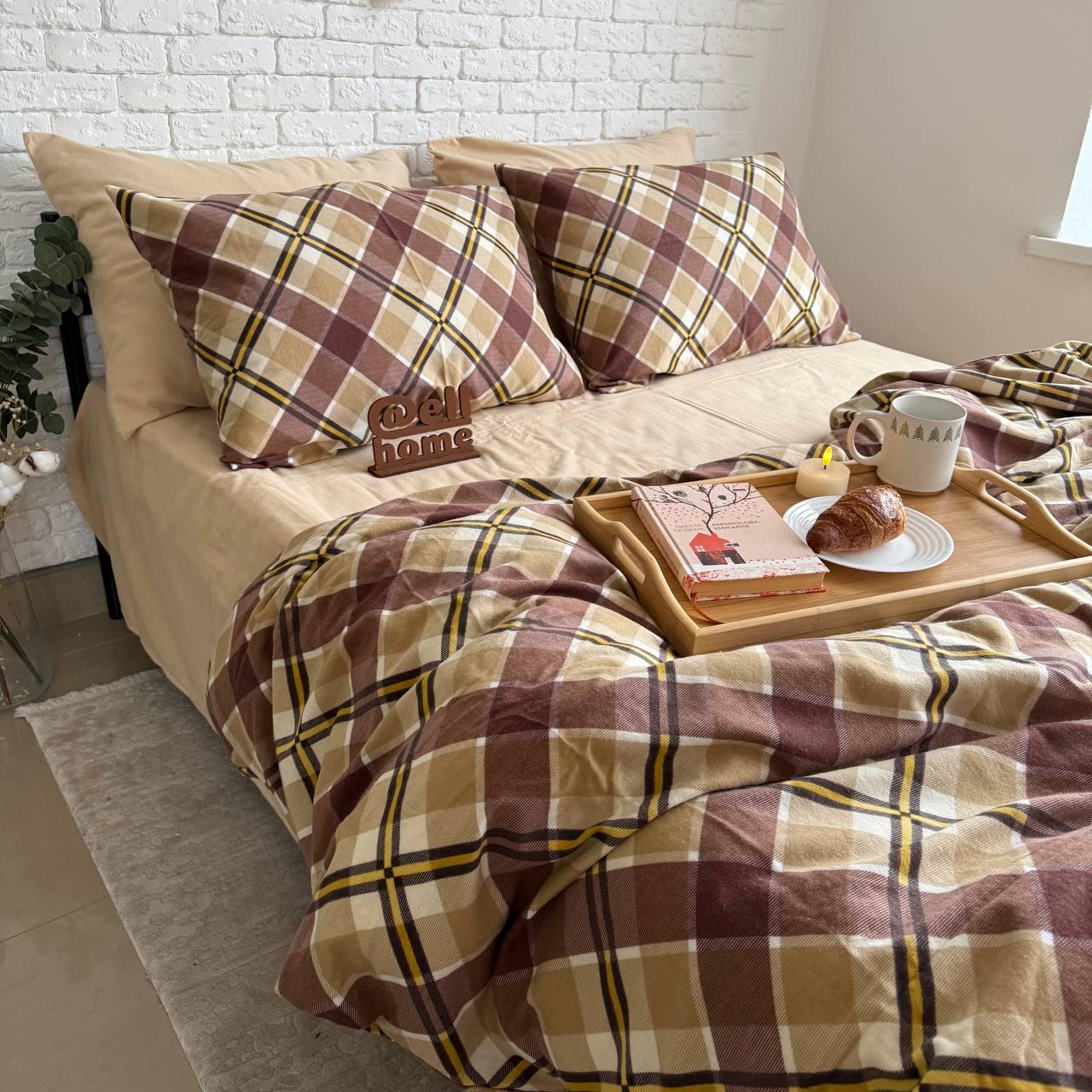 Комплект постільної білизни Ell Home Крафт фланель полуторний наволочки 50x70 см/70x70 см Пастельний/Бежевий пісок (29288885) - фото 5 Комплект постільної білизни Ell Home Крафт фланель полуторний наволочки 50x70 см/70x70 см Пастельний/Бежевий пісок (29288885) - фото 5