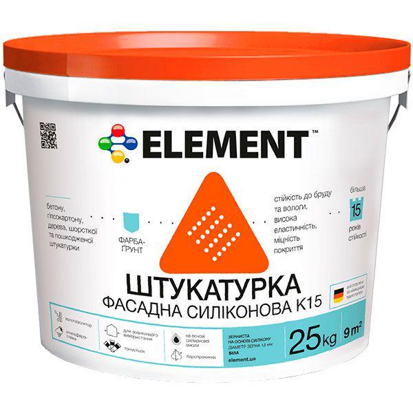 Штукатурка Element K 15 декоративная структурная силиконовая для внутренних и наружных работ база A 25 кг Белый (1806581873)