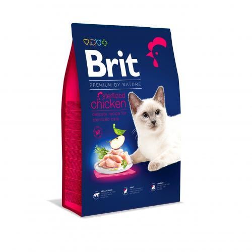 Корм сухой Brit Premium Cat by Nature Sterilised для стерилизованных кошек с курицей 8 кг