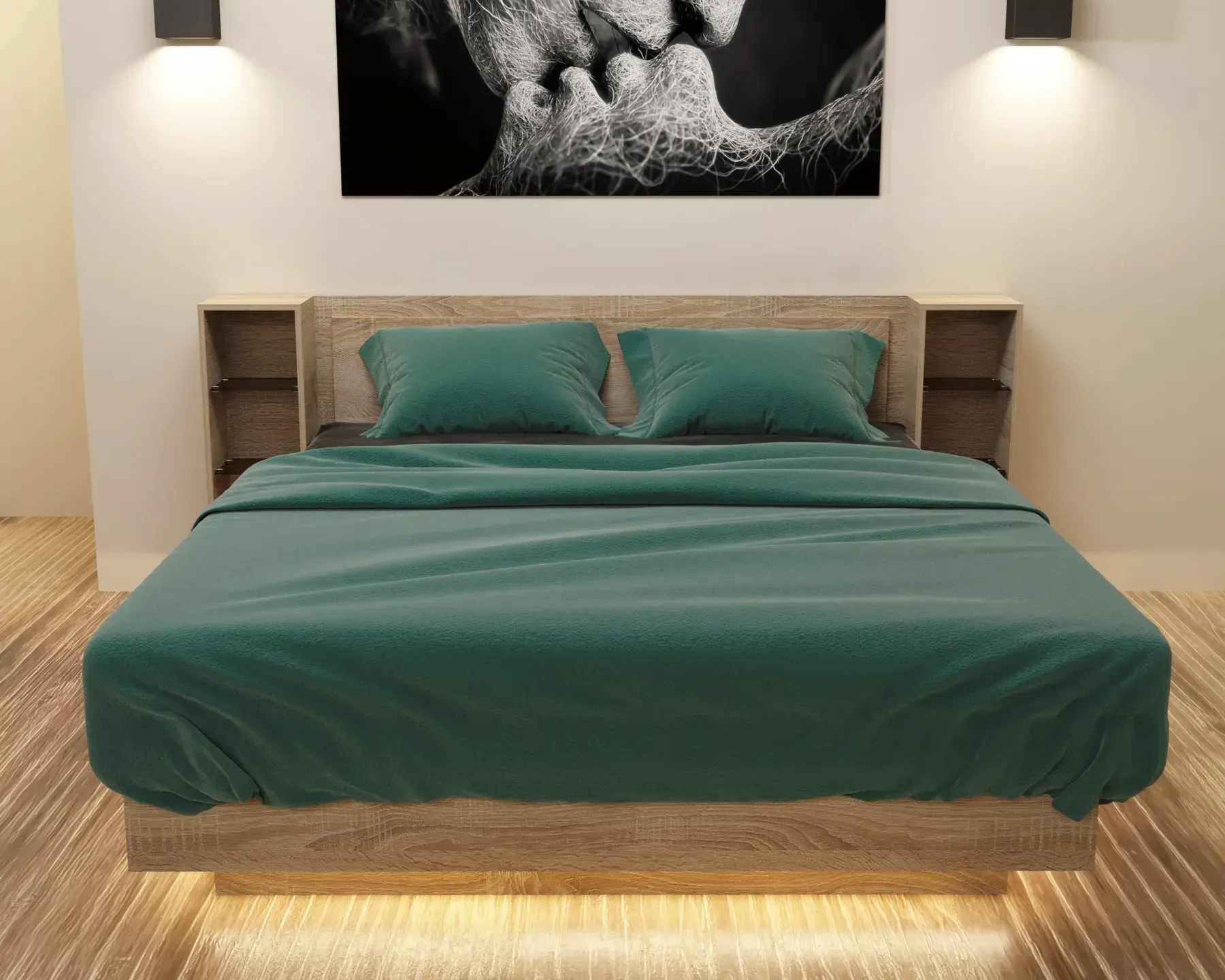 Кровать двуспальная Kontinent Kristal №1 с полками 140x200 см Дуб Сонома (63856084)