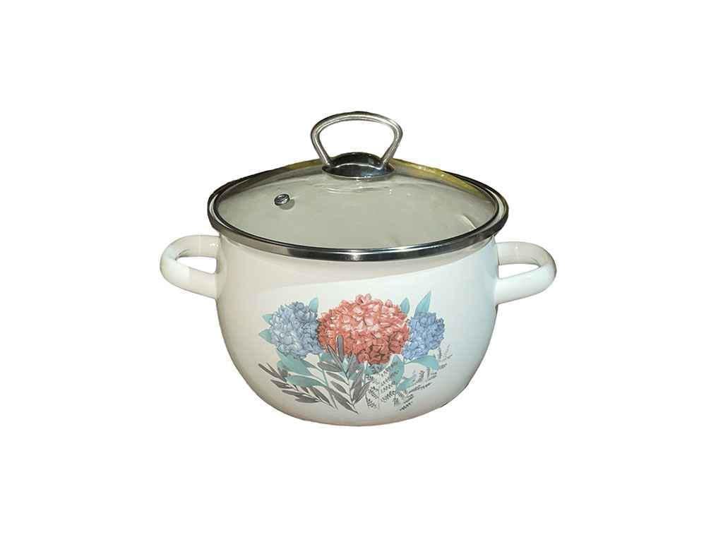 Кастрюля эмалированная Idilia Букет гортензии 3,5 л Молочный (1071589)