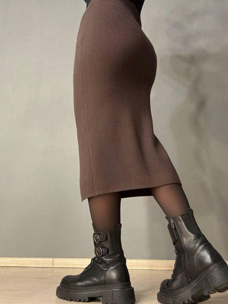 Спідниця жіноча MY FASHION 6808-80 в’язана з розрізом середня довжина One Size Коричневий (5789) - фото 2