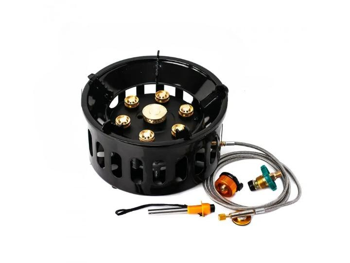 Горелка газовая чугунная портативная 3-контурная с ветрозащитой 23х14 см 14 кВт Черная (11087js) Горелка газовая чугунная портативная 3-контурная с ветрозащитой 23х14 см 14 кВт Черная (11087js)