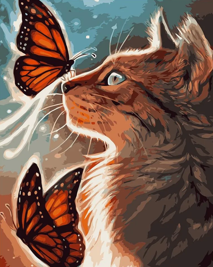 Картина по номерам Strateg Премиум Кот с бабочками с лаком и уровнем 40x50 см (VA-1025)