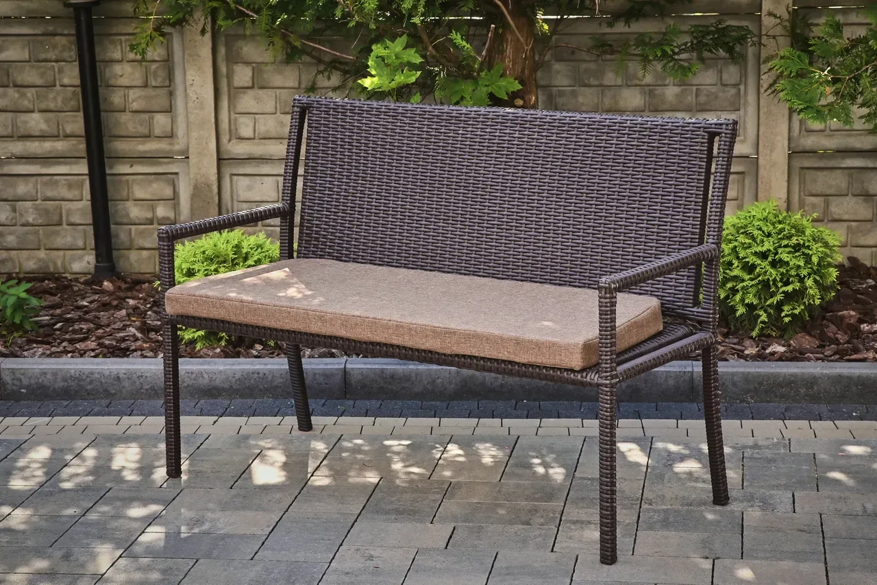 Диван садовий двомісний Емма плетений з техноротангу з ручками на металевому каркасі 130 см Коричневий (CNT00013119)