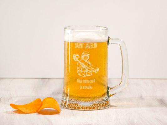 Кружка для пива Woodpresentstudio "Saint Javelin true protector of Ukraine"