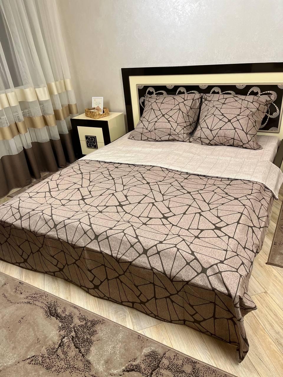 Комплект постільної білизни Візерунки простирадло на гумці євро 160x200х20/50х70 см Коричневий (14549840)