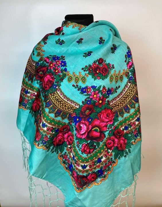 Платок Букет цветов 120х120 см Мятный (29434367)