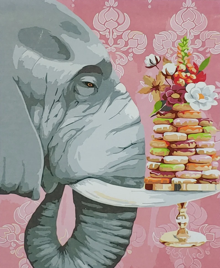 Картина по номерам Strateg Премиум Слон со сладеньким с лаком и уровнем 40x50 см (SY6910)