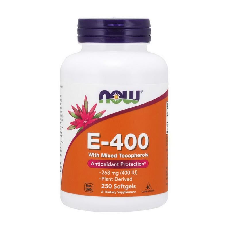 Витамин E 400 ME NOW Vitamin E-400 with Mixed Tocopherols 250 мягких капс.