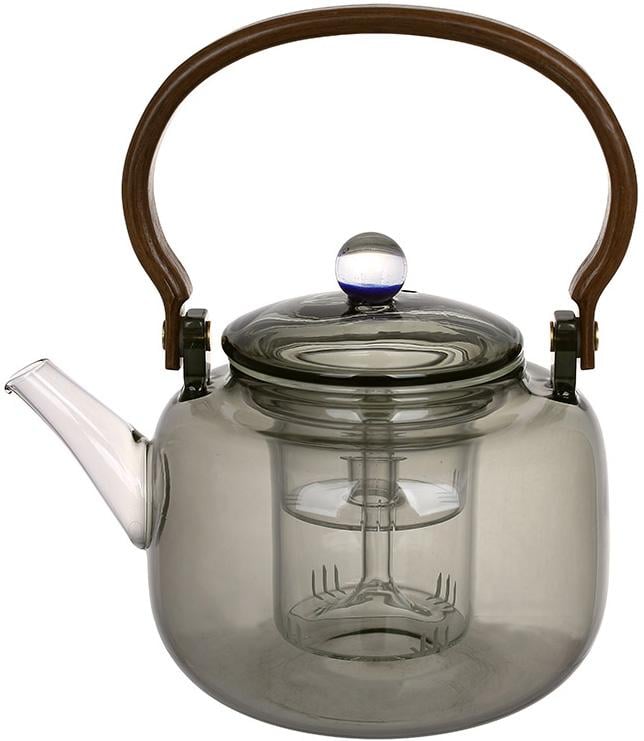 Чайник заварочный стеклянный со стеклянной крышкой 1200 мл Smokey Grey