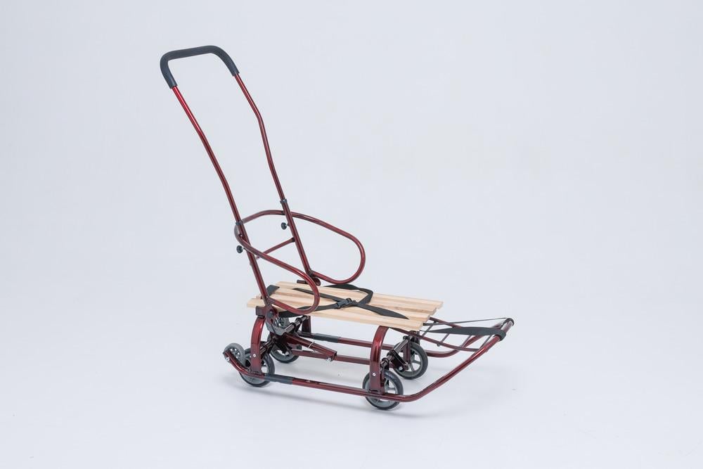 Санки-трансформер дитячі на колесах Патріот Планета 2025 Veloz Бордовий лак/Дерево