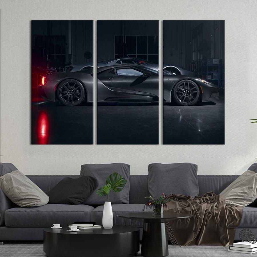 Картина на холсте триптих Автомобиль будущего Ford GT Liquid Carbon 128x81 см (1258-31)
