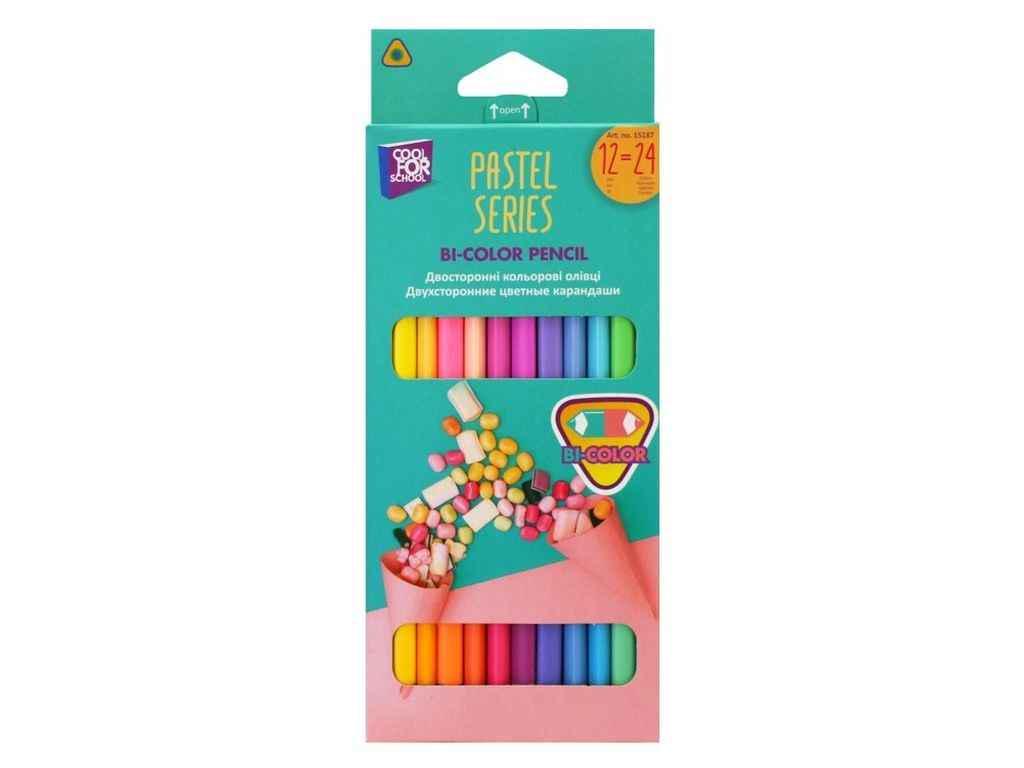 Карандаши цветные COOLFORSCHOOL 24 цвета двухсторонние премиум PASTEL трехгранные CF15187 (1052300)