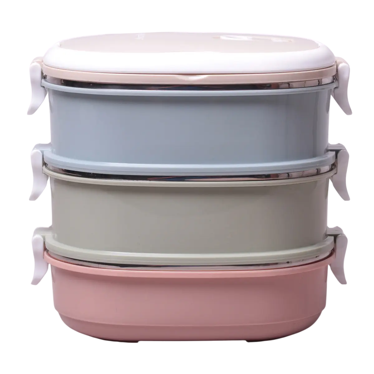 Ланч-бокс тройной Kamille KM-2126 из пластика и нержавеющей стали с 2-мя ручками 2100 мл Разноцветный (124-84-2126)