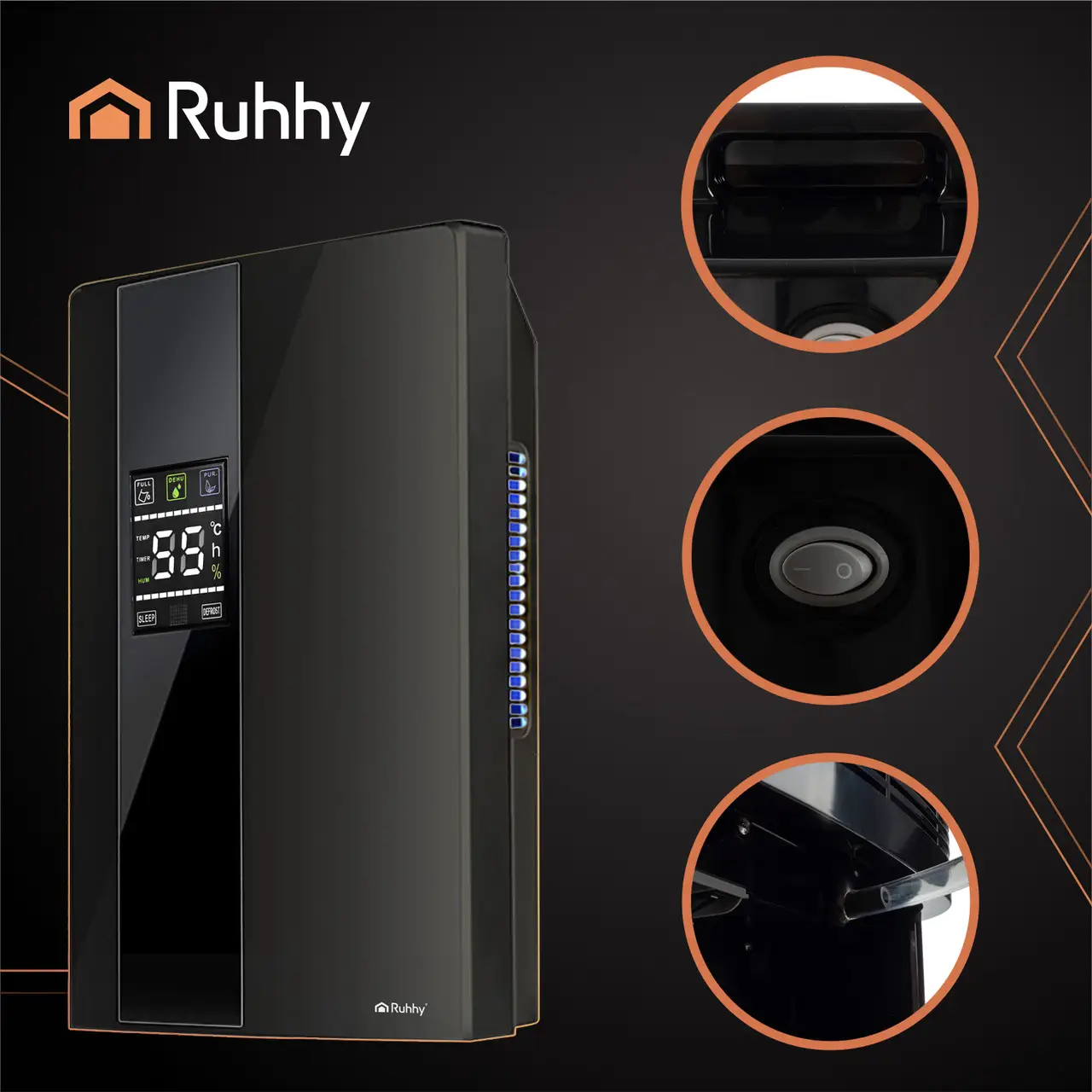Осушитель и воздухоочиститель Ruhhy 2в1 с пультом 650 мл/сутки 2000 мл 30 м2 90 Вт Черный (26626) - фото 3 Осушитель и воздухоочиститель Ruhhy 2в1 с пультом 650 мл/сутки 2000 мл 30 м2 90 Вт Черный (26626) - фото 3