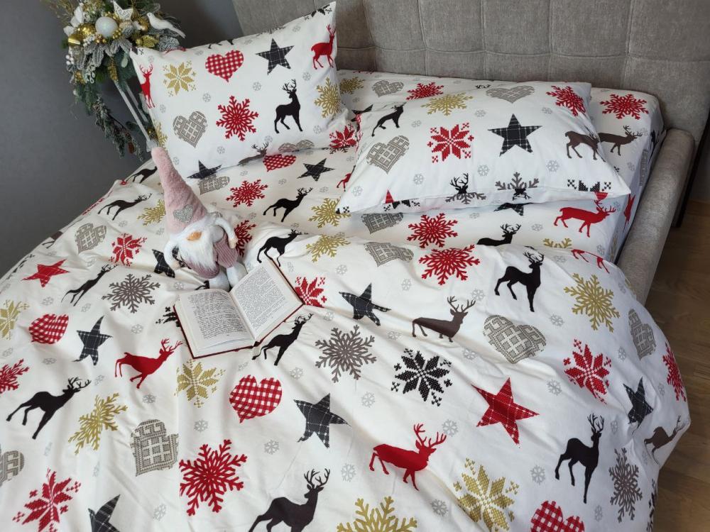 Комплект постільної білизни Новорічний Turkish flannel євро на гумці (2012581405)