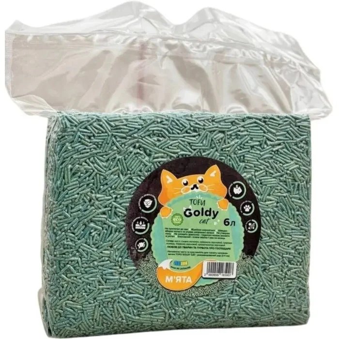 Соєвий наповнювач для туалетів Goldy Cat Tofu м'ятний 6 л Соєвий наповнювач для туалетів Goldy Cat Tofu м'ятний 6 л