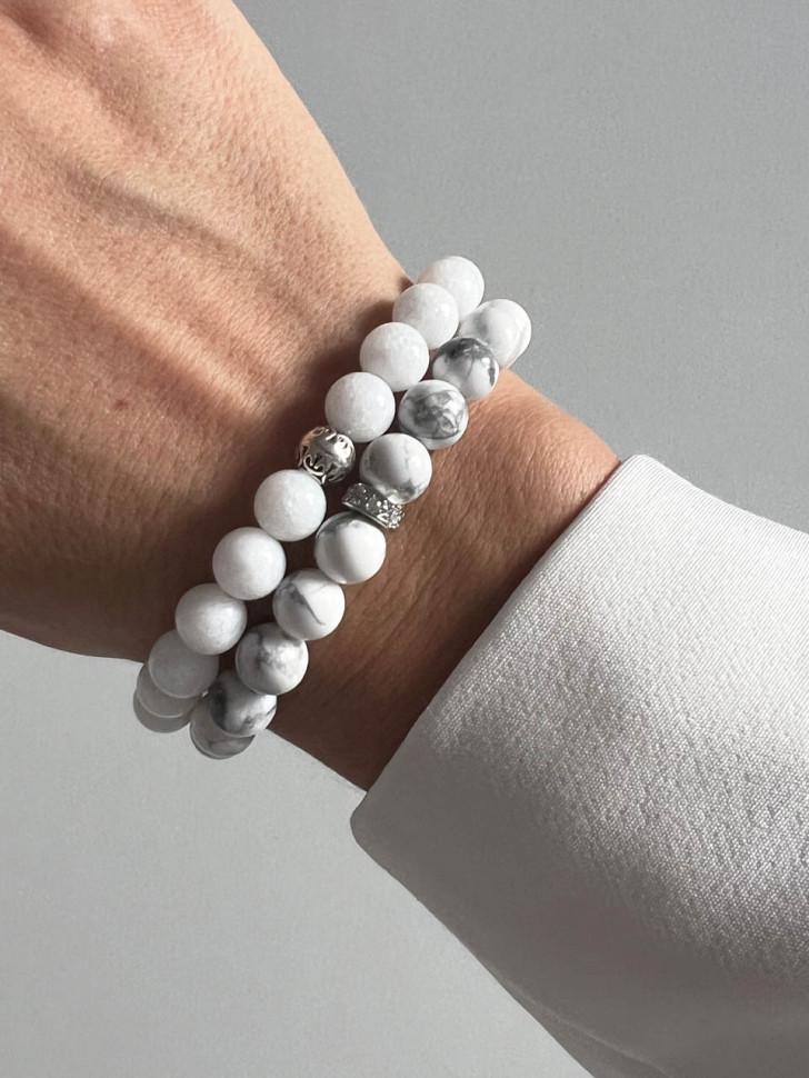 Браслеты парные нефрит/кахолонг Белый (4611)