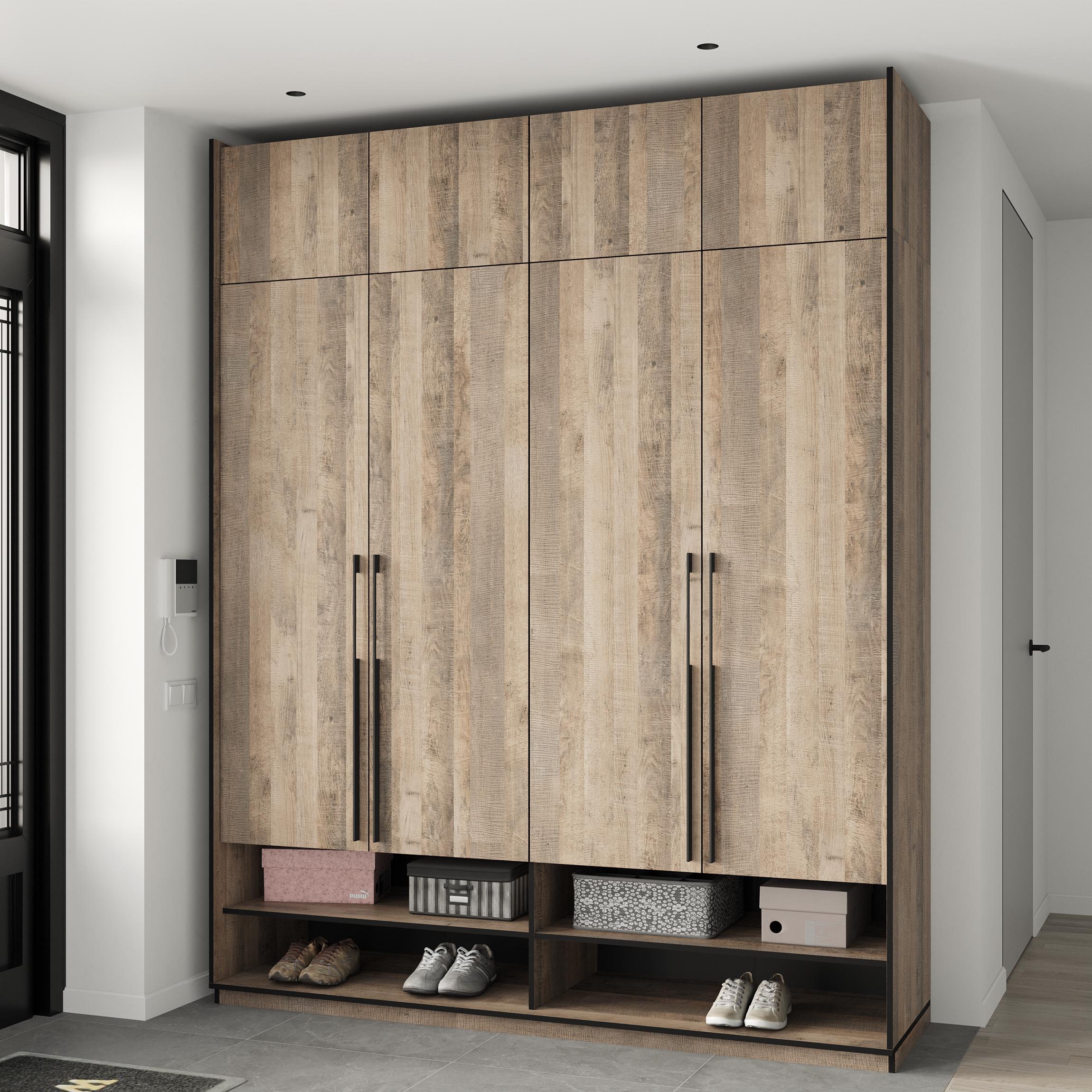 Шафа в передпокій розпашна чотиридверна на 16 полиць з антресолью 1969х2500х570 мм Дуб гранж (mr-7a-gr)