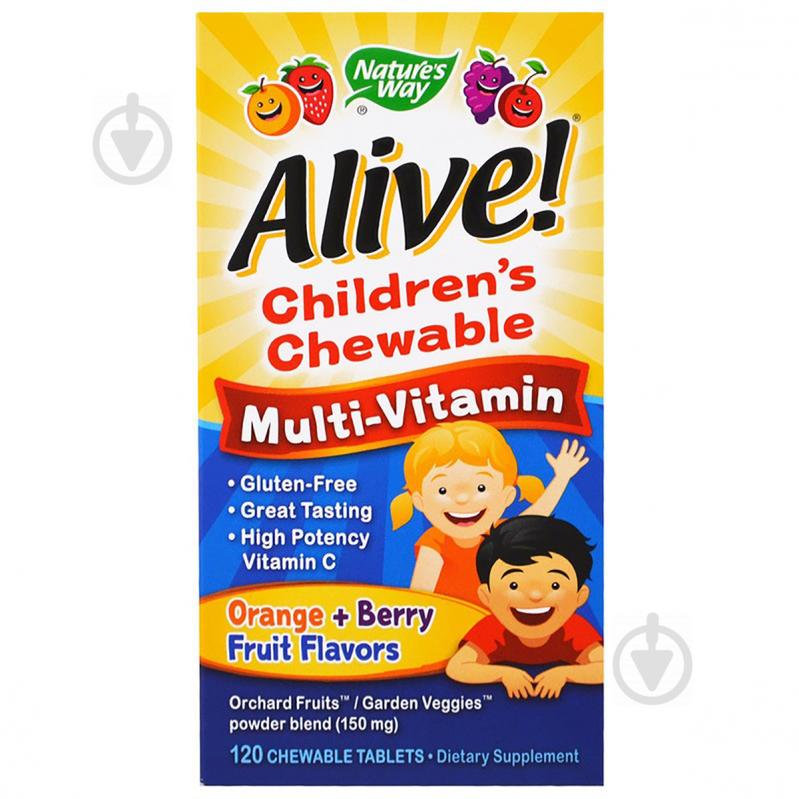 Мультивитамины для детей Nature's Way Alive Вкус Ягод и Апельсина 120 жевательных таблеток Мультивитамины для детей Nature's Way Alive Вкус Ягод и Апельсина 120 жевательных таблеток