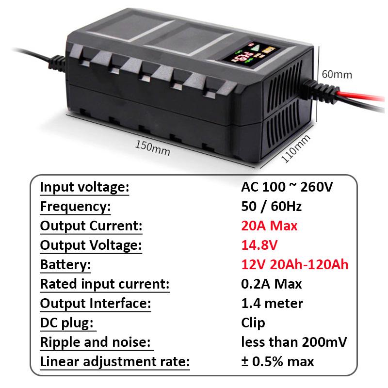 Зарядное устройство LiitoKala 14.6V 20A/для гелевых/кислотных/AGM/LiFePO4 аккумуляторов 12 В - фото 9