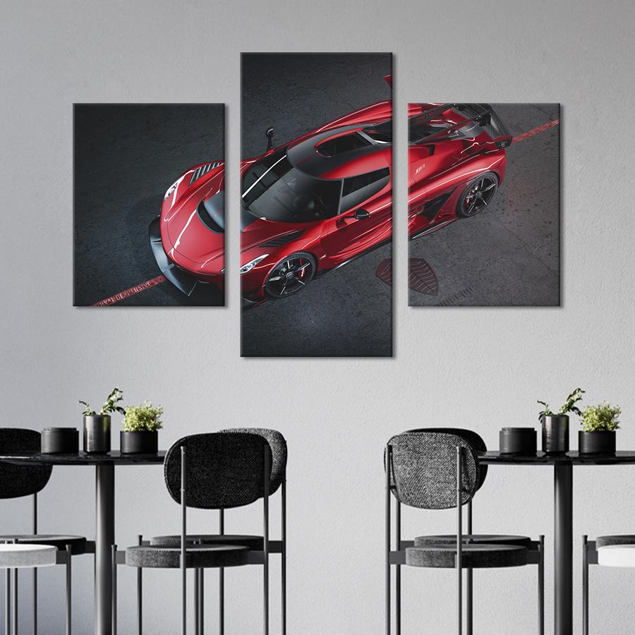 Картина на холсте триптих Шикарный красный Koenigsegg Jesko Absolut 141x90 см (1241-32)