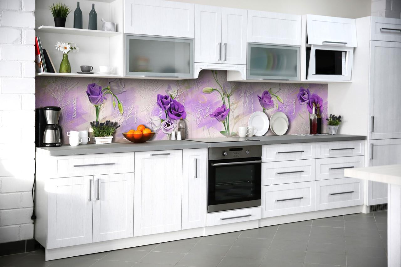 Кухонный фартук Фиолетовые эустомы с самоклеющейся виниловой пленки 60х300 см Фиолетовый