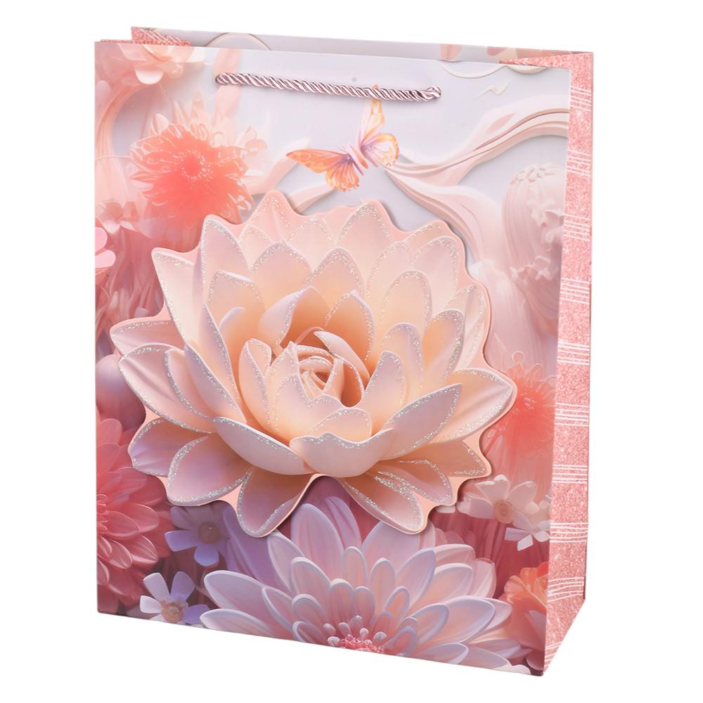 Подарочный пакет Flowers 3D R34729-S 18х24х8,5 см Розово-персиковый (31560690)