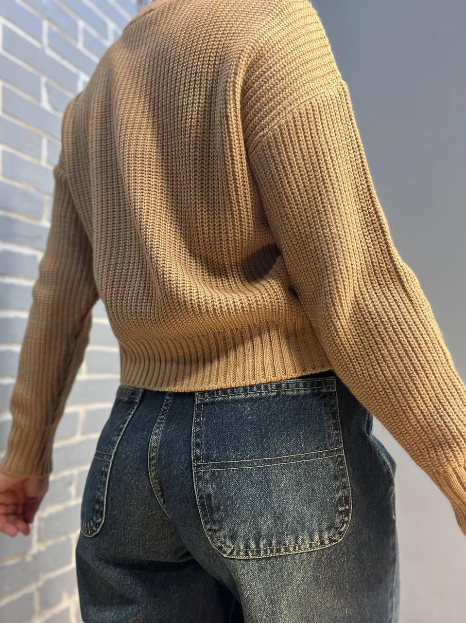 Свитер женский MIX RAY 6716 простой короткий базовый однотонный OS Бежевый (1234) - фото 3