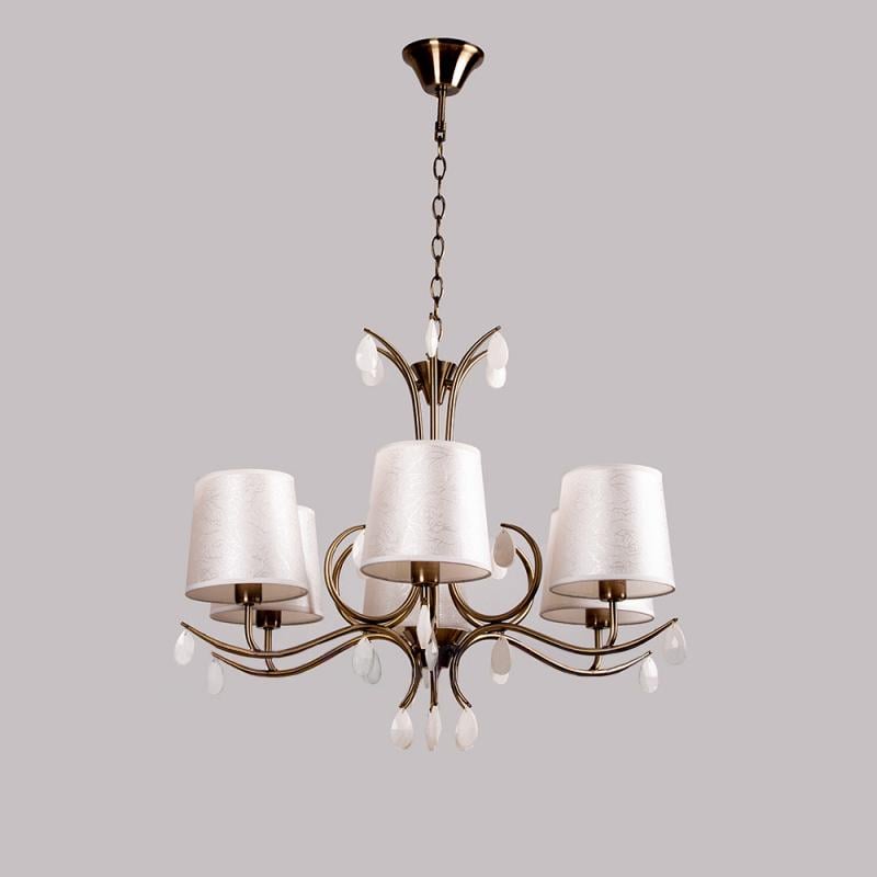 Люстра подвесная Light House SA-16044/6A AB+WT+WT E14 с абажурами на шесть ламп Бронза