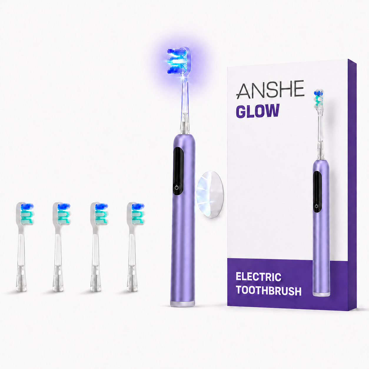 Электрическая зубная щетка ANSHE Glow U25 ультразвуковая с UV стерилизацией настенной магнитной базой Type-C зарядкой до 90 дней Фиолетовый