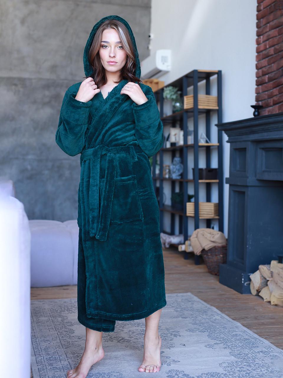 Халат женский махровый длинный Изумрудный