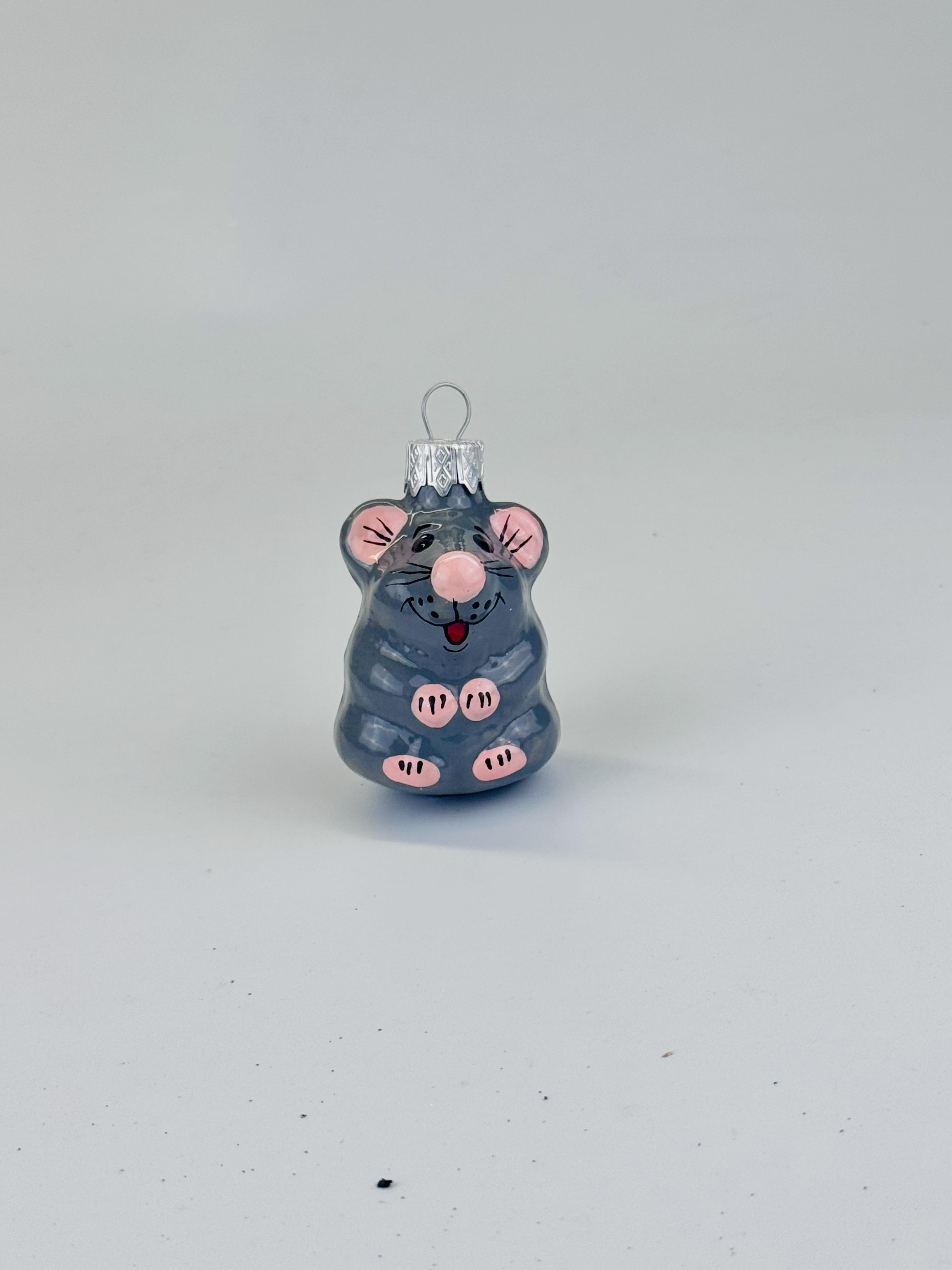 Іграшка на ялинку Мишка зі скла 6х5 см (F-mouse)