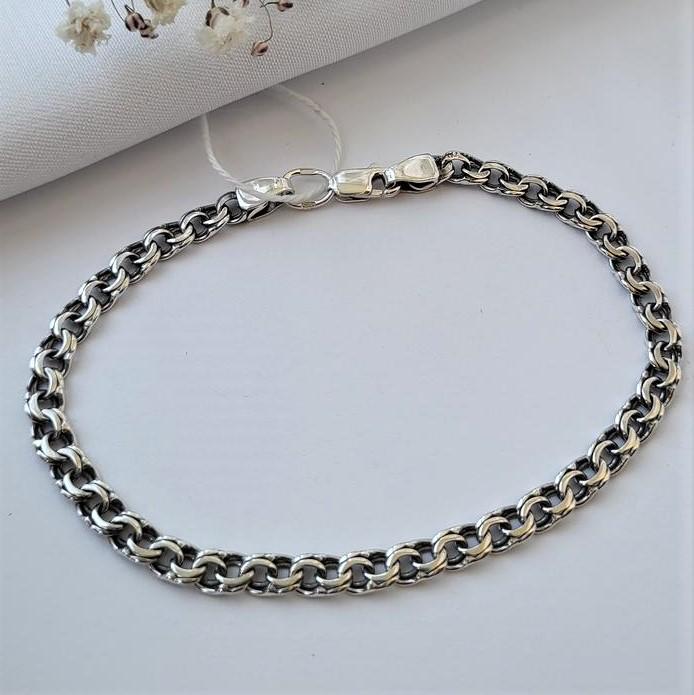 Браслет зі срібла Бісмарк чорнений плоский 925 проба 19,5 см 6,10 г 4 мм (бр5ч)