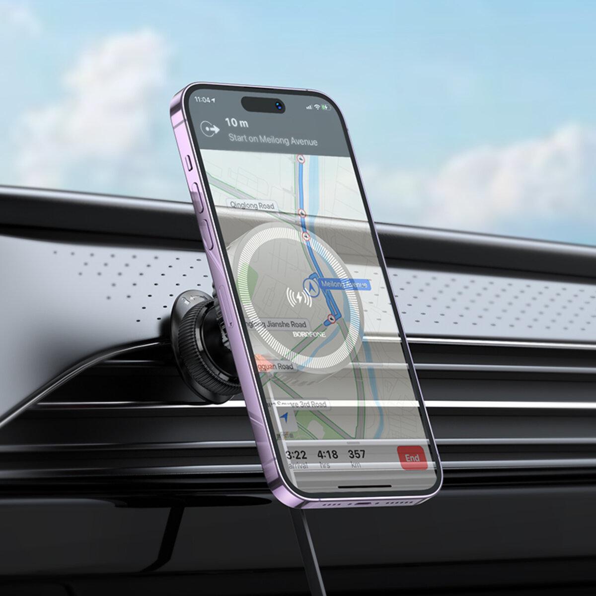 Держатель для телефона в машину Borofone BH207 Mona retractable magnetic wireless fast charging car holder Black (18253675) - фото 8