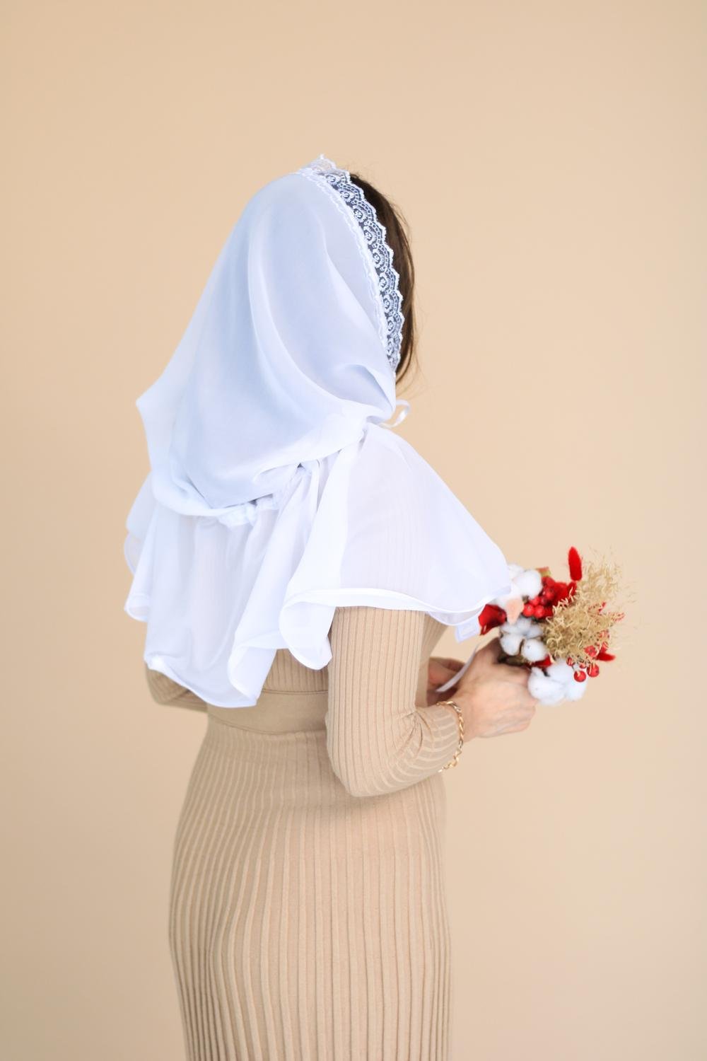 Палантин для храма на голову 80x120 см Белый (п005) - фото 4 Палантин для храма на голову 80x120 см Белый (п005) - фото 4