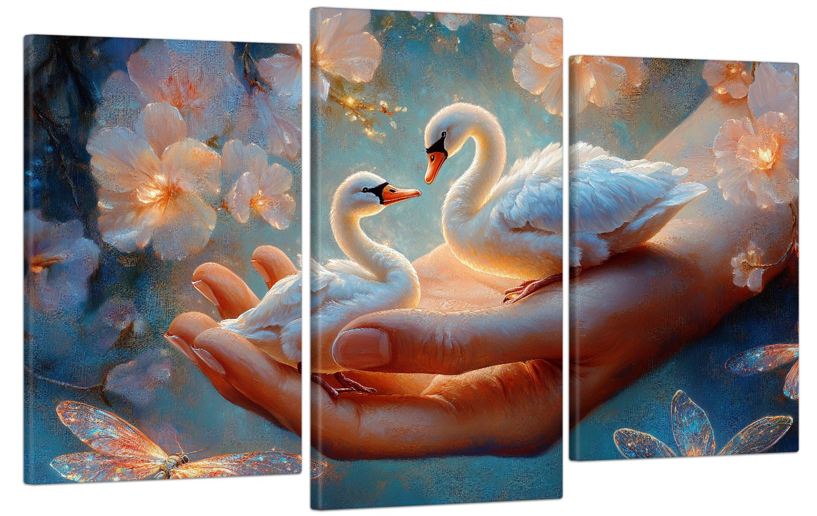 Картина на холсте МАКО лебеди в ладонях с бабочками 53x100 см (MK30583)