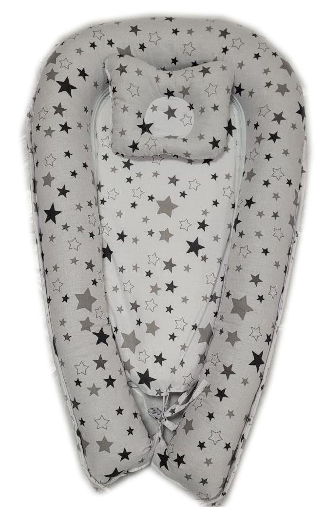Кокон гнездышко з ортопедичною подушкою-бабочка Белый с с серыми звездами Кокон гнездышко з ортопедичною подушкою-бабочка Белый с с серыми звездами