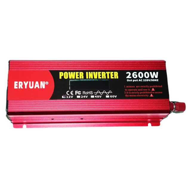 Перетворювач для автомобільних акумуляторів ERYUAN 12V 220V 2600W чистий синус Червоний(21-14-15375) - фото 2