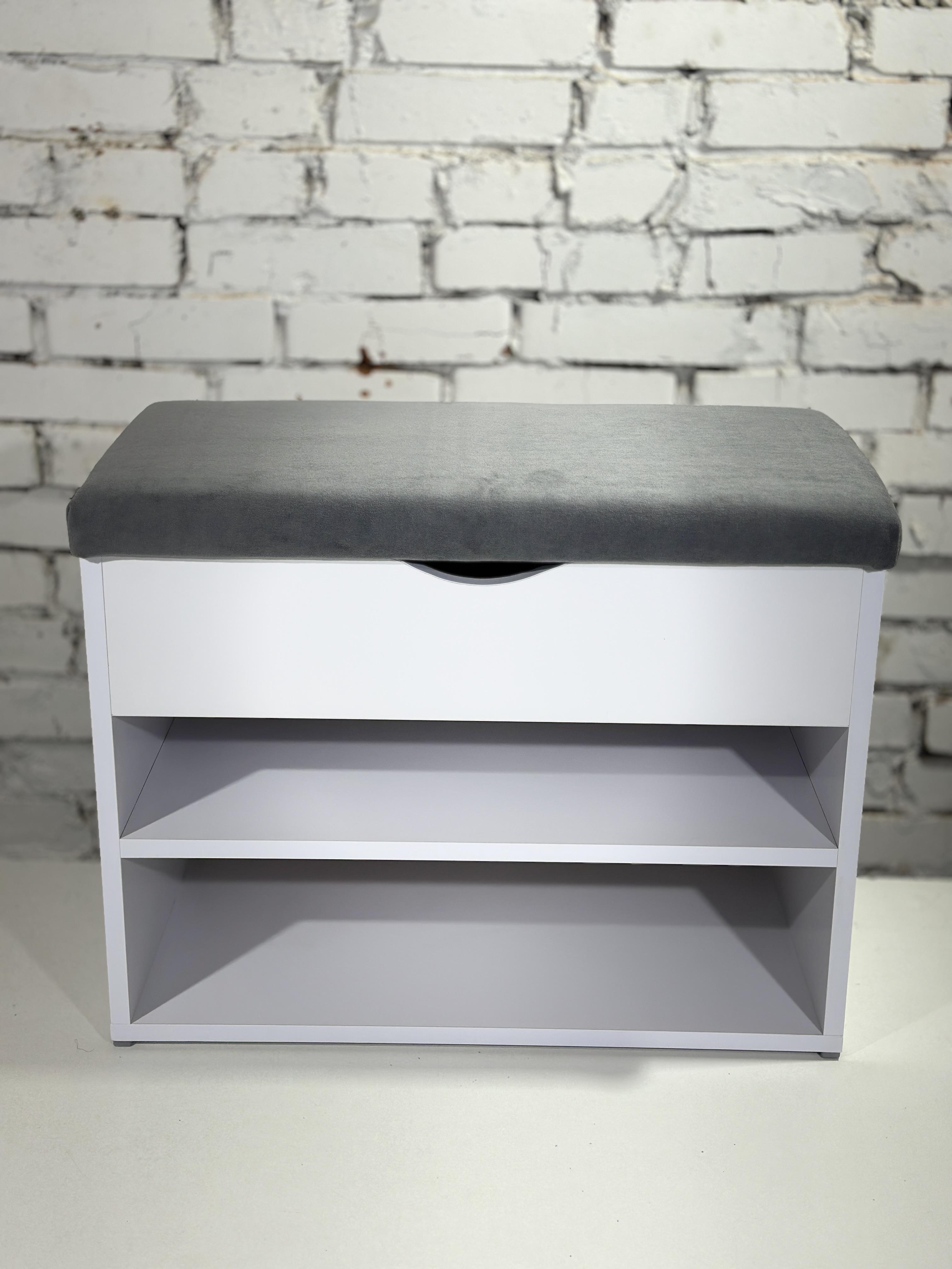 Тумба для обуви велюр 30х60х45 см Белый/Серый - фото 2