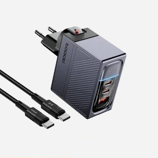 Зарядний пристрій мережевий Toocki GAN 100W 2 Type-C/1 USB з кабелем 100w (25397374)
